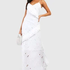 Robe Premium Longue En Broderie Anglaise à Volants -Pas Cher Vêtue Diva Magasin gzz39065 white xl 2