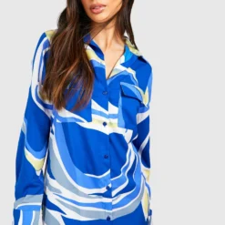 Robe Chemise Oversize à Imprimé Abstrait -Pas Cher Vêtue Diva Magasin gzz39073 blue xl 3 scaled