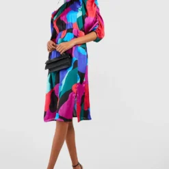 Robe Mi-longue Satinée à Imprimé Abstrait -Pas Cher Vêtue Diva Magasin gzz39075 multi xl 2