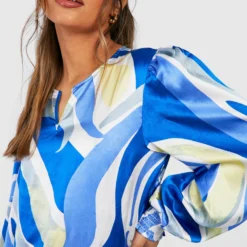 Robe Longue Satinée à Imprimé Abstrait -Pas Cher Vêtue Diva Magasin gzz39079 blue xl 3 scaled