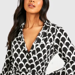 Robe Chemise à Imprimé Géométrique -Pas Cher Vêtue Diva Magasin gzz39081 black xl 3