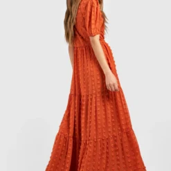 Robe Longue Froncée En Plumetis -Pas Cher Vêtue Diva Magasin gzz39082 rust xl 1 scaled