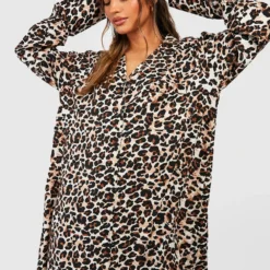 Ensemble Léopard Avec Robe Chemise Et Foulard -Pas Cher Vêtue Diva Magasin gzz39101 brown xl 2