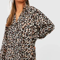 Ensemble Léopard Avec Robe Chemise Et Foulard -Pas Cher Vêtue Diva Magasin gzz39101 brown xl 3