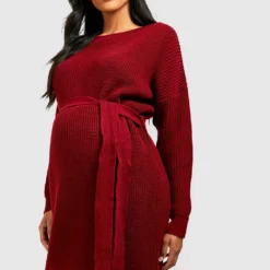 Maternité - Robe Pull En Maille Douce Nouée à La Taille