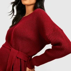 Maternité - Robe Pull En Maille Douce Nouée à La Taille -Pas Cher Vêtue Diva Magasin gzz39498 wine xl 3