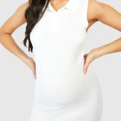 Maternité - Robe De Grossesse Boutonnée Côtelée -Pas Cher Vêtue Diva Magasin gzz39627 ivory xl 3