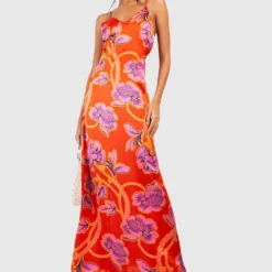 Robe Longue Satinée Fleurie