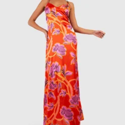 Robe Longue Satinée Fleurie -Pas Cher Vêtue Diva Magasin gzz39653 pink xl 2