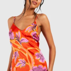 Robe Longue Satinée Fleurie -Pas Cher Vêtue Diva Magasin gzz39653 pink xl 3