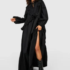 Robe Longue En Coton à Volants