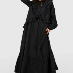 Robe Longue En Coton à Volants -Pas Cher Vêtue Diva Magasin gzz39670 black xl 2