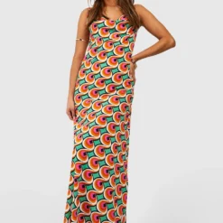 Ensemble à Imprimé Rétro Avec Robe Longue Et écharpe