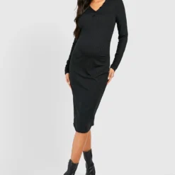 Maternité - Robe Pull De Grossesse Boutonnée -Pas Cher Vêtue Diva Magasin gzz39708 black xl 2