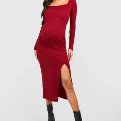 Maternité - Robe De Grossesse Côtelée Fendue