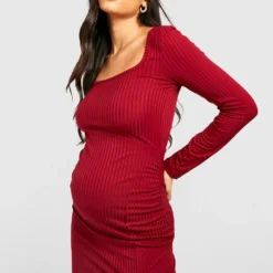 Maternité - Robe De Grossesse Côtelée Fendue -Pas Cher Vêtue Diva Magasin gzz39709 wine xl 3