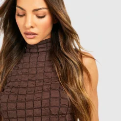 Robe Pull Premium Texturée à Col Montant -Pas Cher Vêtue Diva Magasin gzz39777 chocolate xl 3