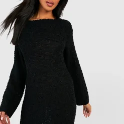 Robe Pull Premium Texturée Fendue -Pas Cher Vêtue Diva Magasin gzz39785 black xl 3