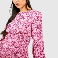 Maternité - Robe De Grossesse Mi-longue Froncée Fleurie -Pas Cher Vêtue Diva Magasin gzz39966 pink xl 3 scaled