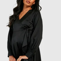 Maternité - Robe De Grossesse Longue Satinée à Volants -Pas Cher Vêtue Diva Magasin gzz39972 black xl 2 scaled