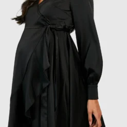 Maternité - Robe De Grossesse Longue Satinée à Volants -Pas Cher Vêtue Diva Magasin gzz39972 black xl 3