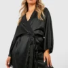 Grande Taille - Robe De Chambre Satinée Style Kimono -Pas Cher Vêtue Diva Magasin gzz40086 black xl
