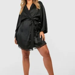 Grande Taille - Robe De Chambre Satinée Style Kimono -Pas Cher Vêtue Diva Magasin gzz40086 black xl 2