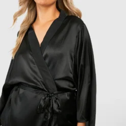 Grande Taille - Robe De Chambre Satinée Style Kimono -Pas Cher Vêtue Diva Magasin gzz40086 black xl 3