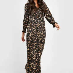 Petite - Robe Longue Léopard Froncée