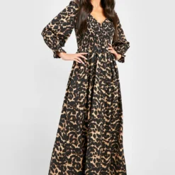 Petite - Robe Longue Léopard Froncée -Pas Cher Vêtue Diva Magasin gzz40259 black xl 2