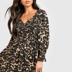 Petite - Robe Longue Léopard Froncée -Pas Cher Vêtue Diva Magasin gzz40259 black xl 3