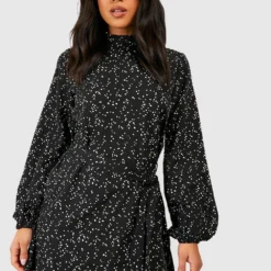 Petite - Robe Patineuse à Pois Et Ceinture -Pas Cher Vêtue Diva Magasin gzz40260 black xl 2