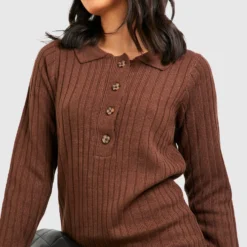 Robe Courte Côtelée à Col à Revers -Pas Cher Vêtue Diva Magasin gzz40326 brown xl 3 scaled