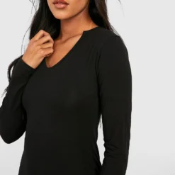 Tall - Robe Moulante En Coton à Encoche -Pas Cher Vêtue Diva Magasin gzz40520 black xl 3