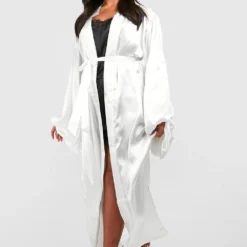 Grande Taille - Robe De Chambre Satinée à Manches Ballon -Pas Cher Vêtue Diva Magasin gzz40625 ivory xl 2