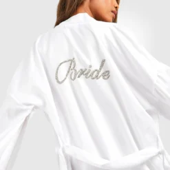 BOOHOO Robe De Chambre Longue Satinée à Slogan Bride -Pas Cher Vêtue Diva Magasin gzz40731 white xl 3