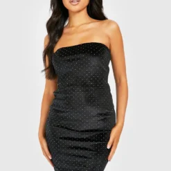 Petite - Robe Bandeau Cloutée En Velours -Pas Cher Vêtue Diva Magasin gzz40744 black xl 2