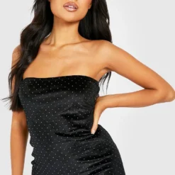 Petite - Robe Bandeau Cloutée En Velours -Pas Cher Vêtue Diva Magasin gzz40744 black xl 3