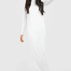 Petite - Robe Longue Côtelée à Col Montant -Pas Cher Vêtue Diva Magasin gzz40762 ecru xl 2