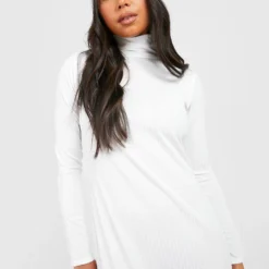 Petite - Robe Longue Côtelée à Col Montant -Pas Cher Vêtue Diva Magasin gzz40762 ecru xl 3