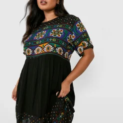 Grande Taille - Robe Babydoll à Imprimé Rétro