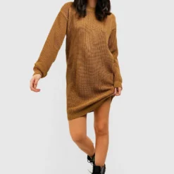 Robe Pull à Col Ras-du-cou -Pas Cher Vêtue Diva Magasin gzz40962 camel xl 2