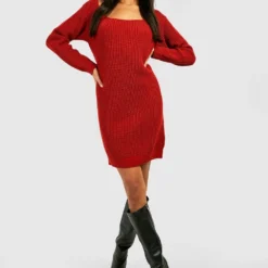 Robe Pull En Maille à Col Bateau