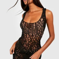 BOOHOO Robe Longue Fendue En Maille Fine 9 BOOHOO Robe Longue Fendue En Maille Fine -Pas Cher Vêtue Diva Magasin gzz40981 black xl 3