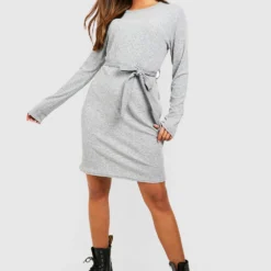 Robe Courte Basique Côtelée à Ceinture -Pas Cher Vêtue Diva Magasin gzz41068 grey20marl xl 2