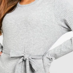 Robe Courte Basique Côtelée à Ceinture -Pas Cher Vêtue Diva Magasin gzz41068 grey20marl xl 3