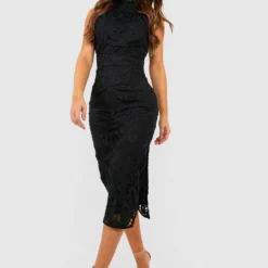 Robe En Crochet Et Dentelle Premium à Col Montant