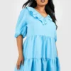 Grande Taille - Robe Babydoll Froncée à Volants -Pas Cher Vêtue Diva Magasin gzz41323 blue xl