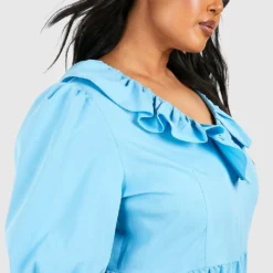 Grande Taille - Robe Babydoll Froncée à Volants -Pas Cher Vêtue Diva Magasin gzz41323 blue xl 3