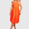Grande Taille - Robe Mi-longue à Volants -Pas Cher Vêtue Diva Magasin gzz41327 orange xl